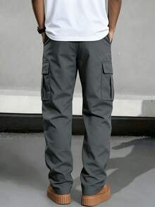 Spring/Autumn Plus Size Multi-Pocket Straight Leg Cargo Pants, Men's Loose Outdoor Commute Sports Long Pants - Grey - View 3