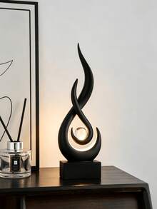 1pc Black Flame Statue Ornament, 11.8 Inch Abstract Resin Sculpture, Suitable For Modern Home Decor, Minimalist Artwork, Bookshelf, Coffee Table Or Dining Table Centerpiece (No Electricity Required) - Black 1pc - View 4