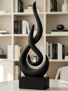 1pc Black Flame Statue Ornament, 11.8 Inch Abstract Resin Sculpture, Suitable For Modern Home Decor, Minimalist Artwork, Bookshelf, Coffee Table Or Dining Table Centerpiece (No Electricity Required) - Black 1pc - View 12