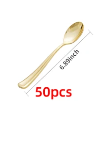 100/50/25/10pcs Gold Cutlery Set, Including Cake/Salad Forks, Spoons, Reusable And Washable Tableware, Suitable For Home Kitchen, Kitchen Accessories, Tableware Set, Restaurant, Wedding, Outdoor, Birthday, Party, Holiday Gathering, Back To School Party - Gold - View 16