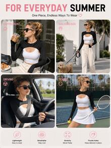 Front Slit Hollow Out Cover-Up Sleeve Guards, Lightweight Elastic Thumb Hole Layering Piece, Suitable For Tennis, Pilates And Daily Casual - Multicolor - View 4