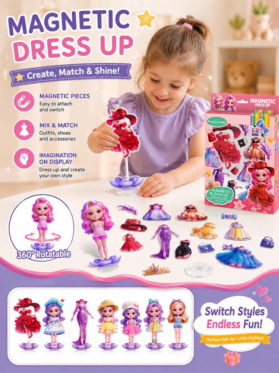 Children's DIY Magnetic Sticker Princess Dress-Up Toy Set, Magnetic Dress-Up Educational Role Play Pretend Play Toy For Parent-Child Interaction, Suitable For 3-12 Years Old Girls, Toy Gift, Birthday Gift - Multicolor - View 1