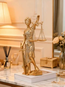 Lady Justice Statue, Single Gold-Finish Themis Figurine With Scales, Sword And Blindfold, Legal Office Desk Decor For Law Firm, Home Study, Bookshelf, Courtroom And Gift For Lawyers And Law Students - 1PC - View 4