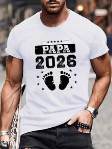Camiseta Hombre Casual con Dibujo Papá 2026 y Huellas de Bebé,Estilo Moderno,100% algodón,Ideal para Regalo. - Blanco - Ver 1