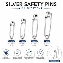 Silver Stainless Steel Safety Pins, 4 Size Options, Multi-Purpose Clothing Fixing Pins For Sewing DIY Craft - Silver - View 12