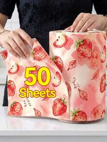 20pcs/Roll Blueberry Print Kitchen Dish Cloths, Washable Reusable Oil-Absorbent Lint-Free Quick-Dry Non-Stick, Suitable For Kitchen, Dorm, BBQ, Picnic, Camping, RV, Hiking And Road Trip, Essential For Summer Outdoor Travel - Multicolor - View 3