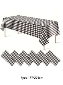 1/6/12PCS-137*274cm Black And White Plastic Checkered Tablecloth, Decorative Disposable Black Plaid Tablecloth, Suitable For Picnic Farm Birthday Wedding Rectangular Party Tablecloth - Black - View 13