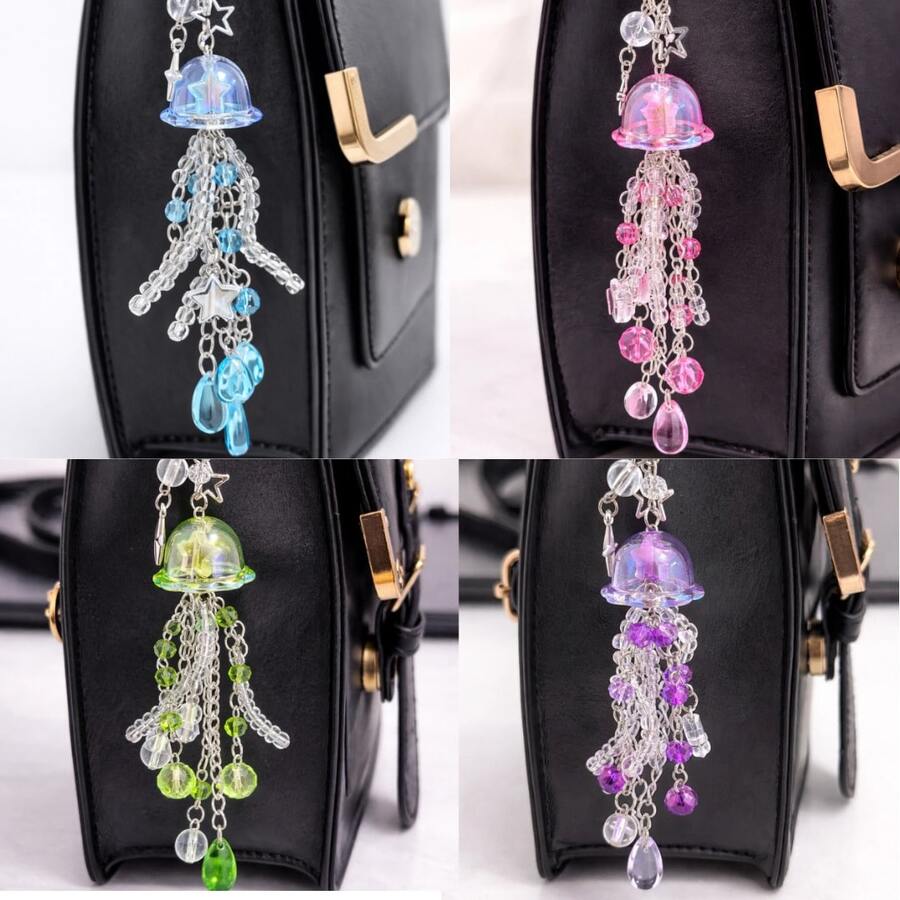 Jellyfish Keychain - Colorful Beaded Keychains. Delicate Jellyfish Keychain. - Blue - View 1