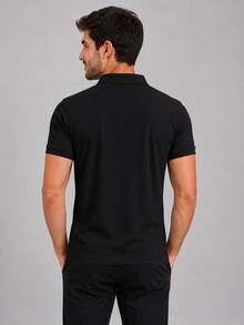 Polo Shirt In Piqué Fabric, 100% Premium Polyester, Comfortable - 黑色 - 查看 4