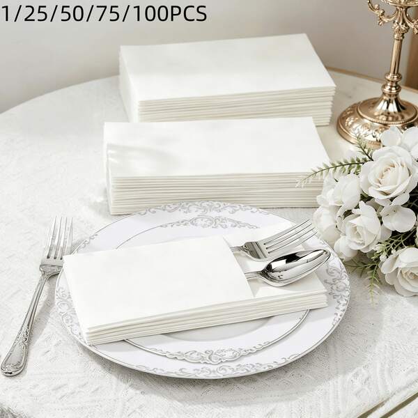 100pcs Decorative Disposable Napkins With Built-In Cutlery Pocket, Multipurpose Tableware Essential For Weddings, Banquets, Birthday Celebrations, Graduation Parties And Restaurant Daily Use. 1/25/50/75/100pcs
