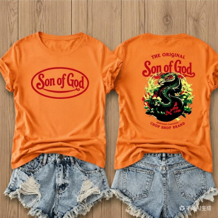 Women's 'Son Of God' Graphic Tee, Casual Short Sleeve Round Neck Cotton T-Shirt, Perfect For Summer - 珊瑚橙 - 查看 1
