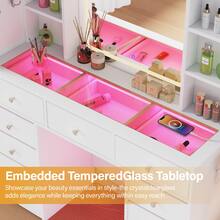 60.82" Full Length Mirror Makeup Vanity Desk With Smart LED Mirror & Charging Station, Transparent Top With 11 RGB Drawers, 10 Shelves, 3 Lighting Modes & Adjustable Brightness, Vanity Woman, White - White - View 6