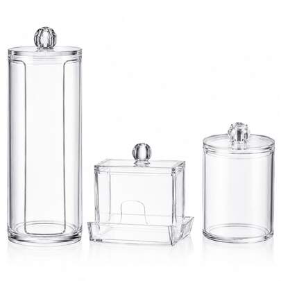 Kit 3 Peças Porta Algodão e Cotonetes Organizador para Banheiro Acrílico Transparente Decorativo