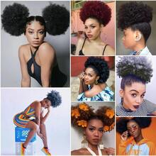 ZHENDEFA 100% Virgin Human Hair Afro Ponytail Extension, Kinky Curly Drawstring Bun, Clip In Hairpiece For Women - Multicolor - View 7