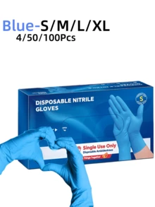 50/100只装蓝色一次性丁腈手套，不含乳胶，耐用家用清洁手套，适用于厨房、清洁、染发、美发沙龙、DIY树脂工艺品及其他家用用途（无包装盒） - 藍色 - 查看 9