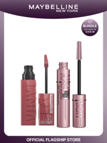 Maybelline [彩妝組合] Super Stay Vinyl Ink 長效液態唇膏+LASH SENSATIONAL SKY HIGH 可洗式纖長睫毛膏 Cheeky+深黑色 0.14oz/4.2ml+0.24oz/7.2ml - 厚臉皮+非常黑 - 查看 1