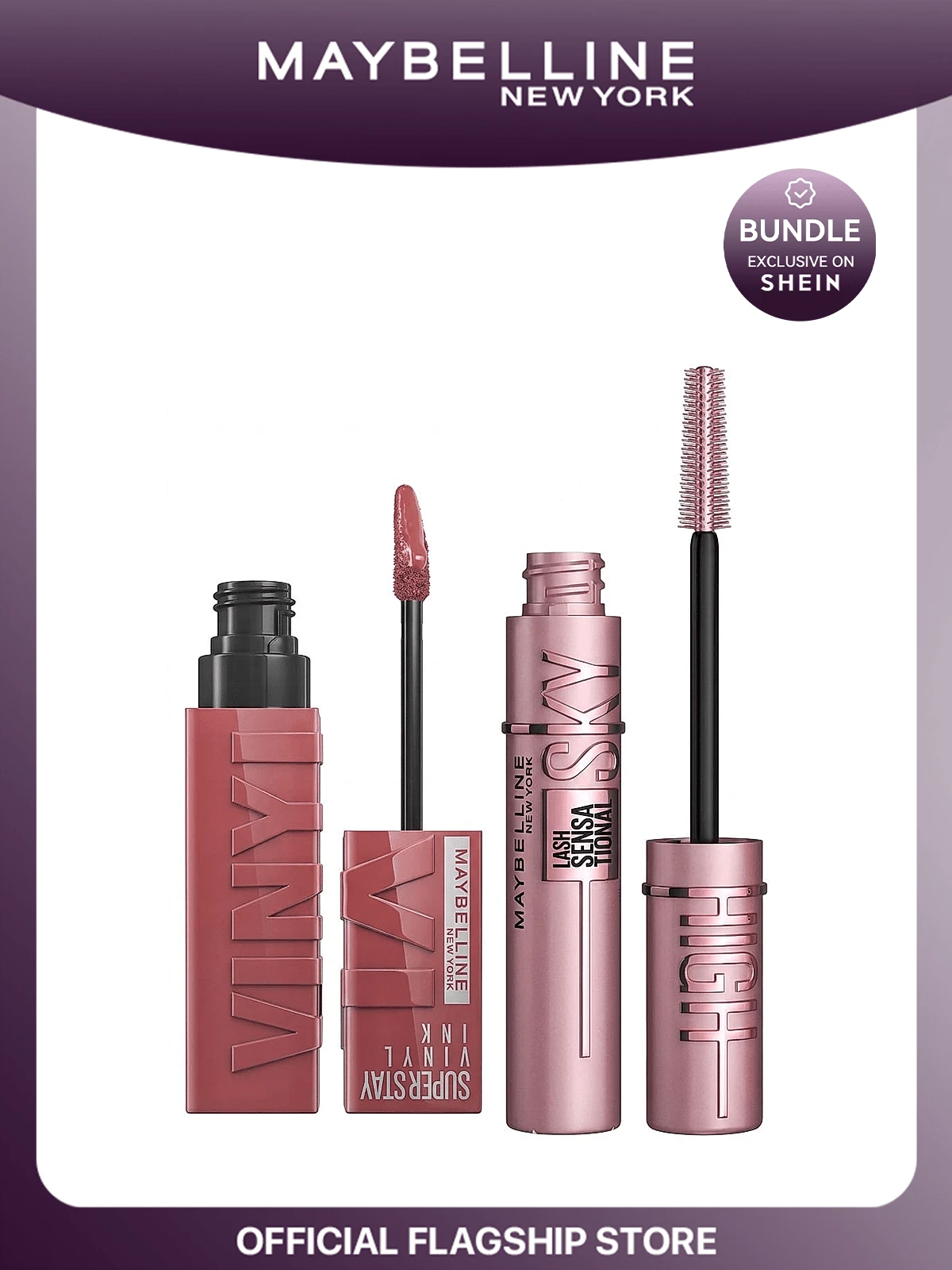 Maybelline [彩妝組合] Super Stay Vinyl Ink 長效液態唇膏+LASH SENSATIONAL SKY HIGH 可洗式纖長睫毛膏 Cheeky+深黑色 0.14oz/4.2ml+0.24oz/7.2ml - 厚臉皮+非常黑 - 查看 1