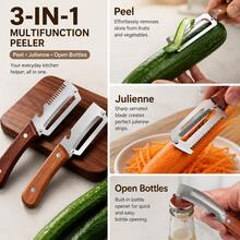 Two Pieces Heavy-Duty Stainless Steel Peeler And Slicer Set, With Wooden Handles And Straight Blade Design. Suitable For Sugarcane, Fruits, And Vegetables. A Versatile And Durable Peeling Tool And Vegetable Slicer, Ideal For Parties And Picnics. - Multicolor - View 6