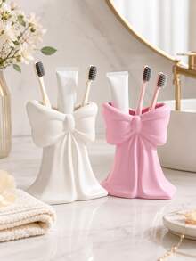 Ins Style Bowknot Design Storage Rack, 3 Colors Available, Multi-Purpose For Toothbrush/Makeup Brush/Pen, Bathroom And Vanity Decor, Gift - Multicolor - View 4
