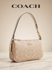 Coach Nolita 19 英寸标志性帆布 - 女士斜挎包时尚设计皮革手提包 - 旅行必需品日常使用学校/办公室 - 礼物 - 金色/沙粉笔色 - Gold/Sand Chalk - 查看 1