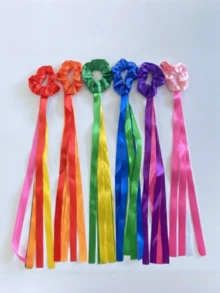 1pc Pride Rainbow Ribbon Hair Scrunchie, Cute Flowing Tassel Wristband, Long Tassel Ponytail Holder, Wrist Strap, Suitable For Pride Month, Birthday Party, Dance Performance, Halloween Cosplay, Carnival Costume - Multicolor - View 4