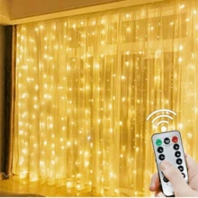 LED Garland Curtain Lights, 8 Modes, USB Powered, With Remote Control, Fairy String Lights, Perfect For Wedding, Christmas And Holiday Home Decor. - Yellow - View 6
