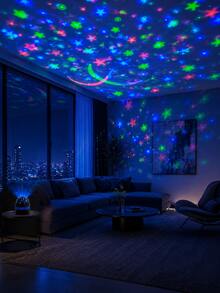 1pc [Room Decor Light] Colorful Star & Moon Projection Lamp, USB Powered, Suitable For Bedroom, Game Room, Party And Holiday Atmosphere - 彩色 - 查看 2
