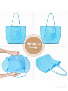 Mesh Bag, Women's Casual Foldable Shoulder Bag, Picnic Bag, Waterproof, Foldable, Essential Bag, Multifunctional Shopping Bag. - 黑色 - 查看 10