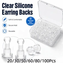 20Pcs/30Pcs/50Pcs/60Pcs/80Pcs/100Pcs Box Transparent Silicone Ear Plugs Earrings Silicone Ear Studs, Handmade DIY Jewelry Earring Accessories Anti-Slip Anti-Lost Silicone Ear Plugs Box, Convenient Storage - Multicolor - View 2