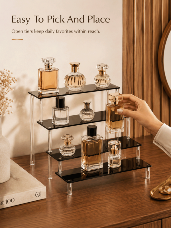 Elegante Organizador con Estructura de Múltiples Niveles para Cero Desorden Organizador de Perfume de Acrílico Premium para Damas Urbanas Versátil para Organizar Botellas de Cuidado de la Piel Elegantemente en el Armario Almacenamiento de Belleza