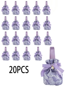 10pcs Ditsy Floral Pattern Gift Bags, Pink Canvas Gift Bags With Handles, Tea Party Favor Bags, Mini Drawstring Candy Gift Bags, Suitable For Bridal Shower, Birthday, Wedding And Other Occasions - Multicolor - View 19