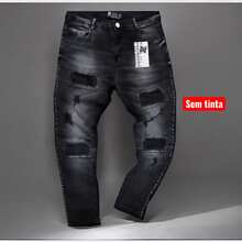 Men's Skinny Black Soccer Player Jeans With Elastane, Featuring A Distressed Effect, Rips, And Paint Splatters. Basic Fit. - Jogador/01 - View 9