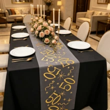 1 Roll Birthday Style Gold Number 50 Table Runner, Durable And Wear-Resistant, Warm And Elegant, Suitable For Birthday Parties, Celebrations, Holiday Commemorations, Gatherings, Anniversary Celebrations, Toasting, Protecting And Decorating Table Tops - View 3