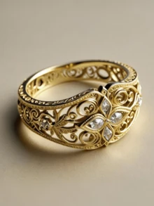 Vintage Floral Filigree Wide Statement Ring For Women, Vintage Hollow Floral Pave Eternity Ring Fashion Jewelry, Suitable For Daily Wear And Gift Giving - Ring - View 11
