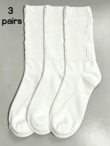 1/2/3/4 Pairs Crew Socks For Women Multipairs Cushioned Athletic Socks Retro Slouch Socks Mid Calf Rib Tube Socks - White - View 8