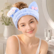 MINISO Sanrio Cinnamoroll Blue Plush Spa Headband Cute Soft Face Washing Makeup Hairband For Skincare Beauty Routine - Blue - View 1
