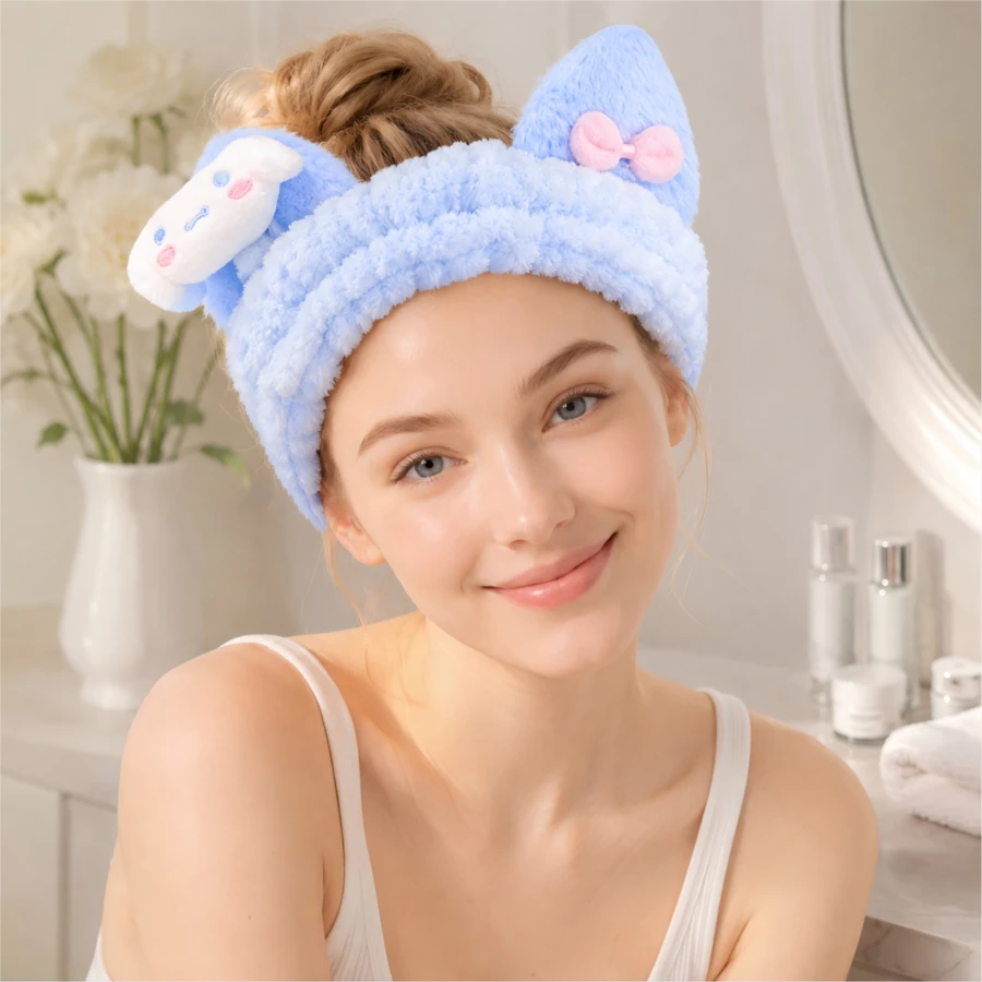 MINISO Sanrio Cinnamoroll Blue Plush Spa Headband Cute Soft Face Washing Makeup Hairband For Skincare Beauty Routine - Blue - View 1