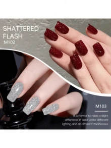XEIJAYI 2pcs 15ml Reflective Glitter Gel Nail Polish, Christmas Nail Art Silver Red Holographic Gel Nail Polish Set, UV LED Soak-Off Nail Polish, Home DIY Nail Salon Professional Nail Polish - Multicolor - View 3