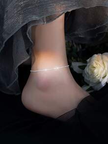 1 pieza Elegante tobillera de flor estrellada de plata de ley S925 con brillo, regalo de joyería para mujeres, decoración de pie elegante y hermosa para uso diario, fiesta, vacaciones, viene con una caja de regalo exquisita, adecuada para todas las estaciones - Plateado - Ver 4