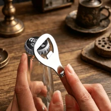 Wooden Handle Beer Bottle Opener, Stainless Steel Bottle Opener, Vintage Style Kitchen Bar Tool, Suitable For Home, Party, Bar - Multicolor - View 2