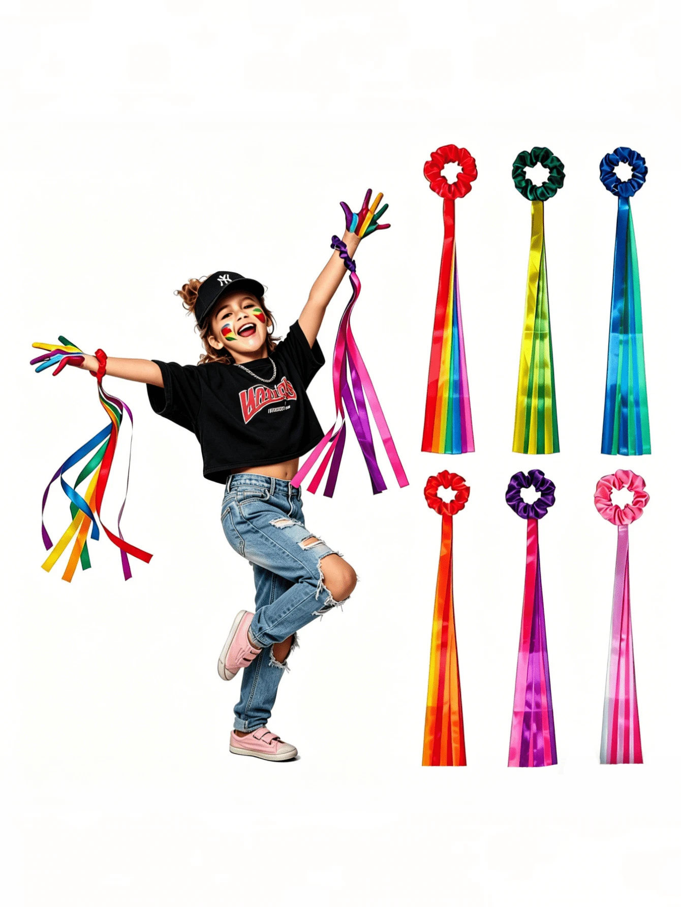 1pc Pride Rainbow Ribbon Hair Scrunchie, Cute Flowing Tassel Wristband, Long Tassel Ponytail Holder, Wrist Strap, Suitable For Pride Month, Birthday Party, Dance Performance, Halloween Cosplay, Carnival Costume - Multicolor - View 1