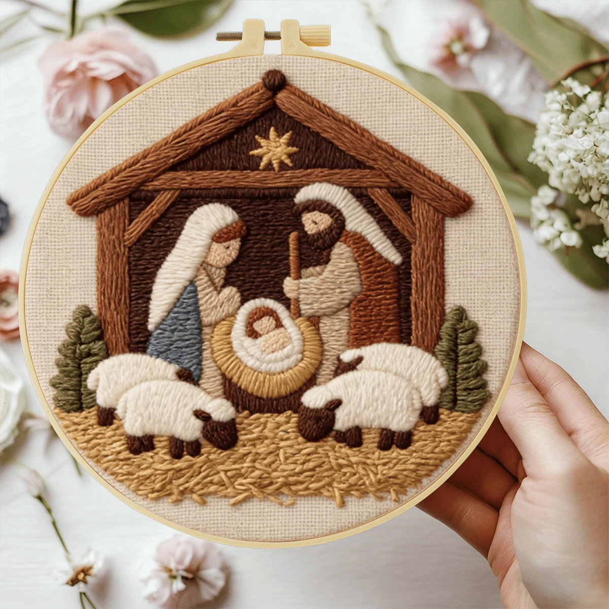 1 Set Beginner Handmade DIY Embroidery Kit, 20x20cm/7.9x7.9in, Jesus Theme, Includes Embroidery Fabric, User Manual, Embroidery Hoop, Needle And Thread, Suitable For Holiday Gifts, Home Decor, Office Handmade Art, Gift For Friends Or Family