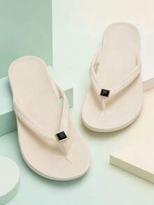 Unisex Arch Support Solid Color Beach Flip Flops, Neutral Vacation Sandals For Beach And Home, Spring Summer Autumn - White - Shoe Flower Style 3 - View 22