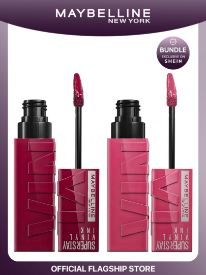 Maybelline [مجموعة مكياج] أحمر شفاه سائل طويل الأمد سوبر ستاي فينيل إنك + أحمر شفاه سائل طويل الأمد سوبر ستاي فينيل إنك كوي + أنريفالد 0.14 أونصة/4.2 مل + 0.14 أونصة/4.2 مل