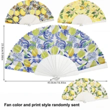 2 piezas Abanico plegable con estampado de limón, abanico de mano estilo español, abanico de tela plegable portátil con estampado de limón, adecuado para fiestas temáticas, vacaciones, despedida de soltera, boda, regalo para damas de honor, accesorio para mujer, decoración de verano, viajes (estilo de limón aleatorio) - Estilos aleatorios - Ver 6