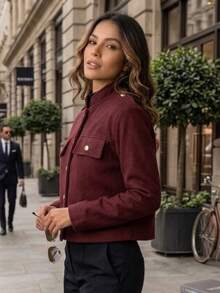 Stylish Warm Wool Jacket/Coat - Màu Đỏ Sâu - Xem 3