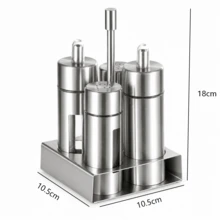 3/4Pcs Stainless Steel Kitchen Condiment Container Set, Oil Dispenser And Seasoning Jars With Holder For Home, Restaurant And Dining Table - Silver - View 9