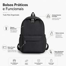 Mochila universitária estilo INS: Simples e versátil, mochila estudantil de grande capacidade, mochila de viagem para laptop em cor sólida(Cor aleatória) - Retângulo - Visão 4