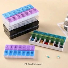 1PC Double Row 14-Compartment Pill Box; Portable Weekly Medication Storage Box; Sealed Moisture-Proof, Easy Open And Close, Compact And Portable; Visible Body, Daily Reminder To Take Medicine; Random Color - 1pc - View 11