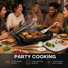 Aoran Upgraded Extra Large Deep Electric Skillet With Glass Lid, Nonstick Electric Frying Pan, Adjustable Temperature Control, Multi-Function Cooker For Steak, Bacon, Eggs, Seafood And Vegetables, Fast Heating, Easy Clean, Family Size Cooking Pan - US A Type Plug(110-127V) - View 9